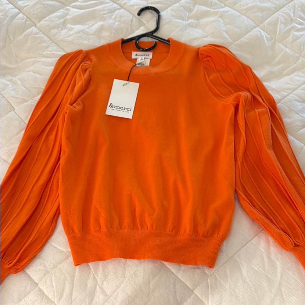 Vibrant Orange Sweater with pleated Sleeves